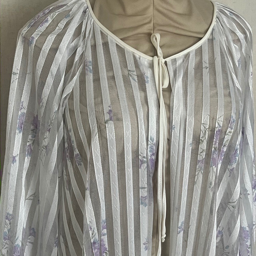 Vintage Val Mode Robe Floral Striped White Purple Size M Lingerie - Picture 2 of 8